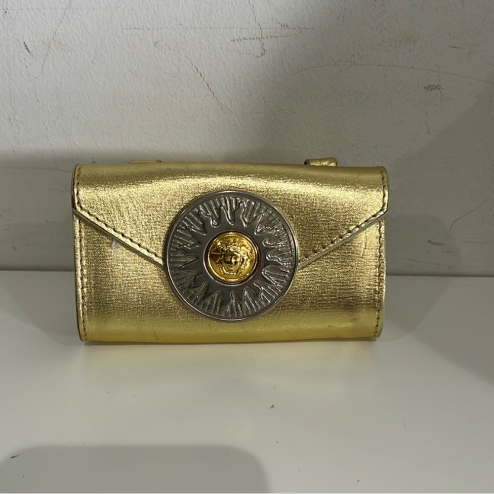 Versace Gold Clutch with Silver Medallion